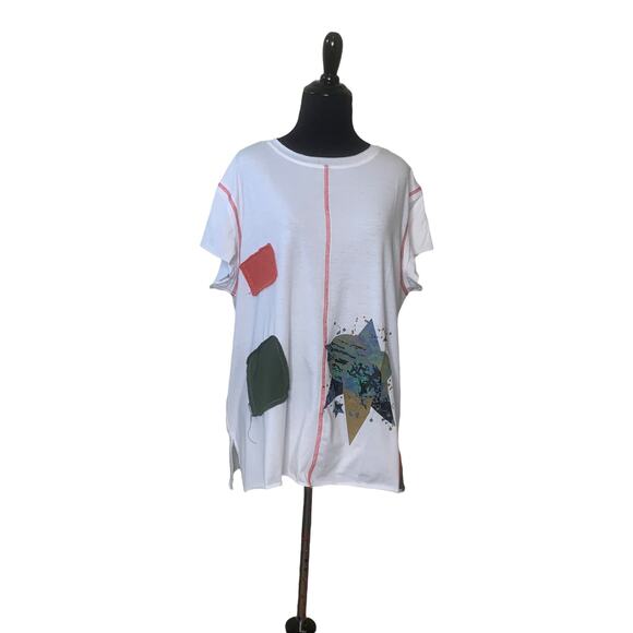 Misslook white patchwork short sleeves oversize  t shirt size Small - Picture 9 of 10